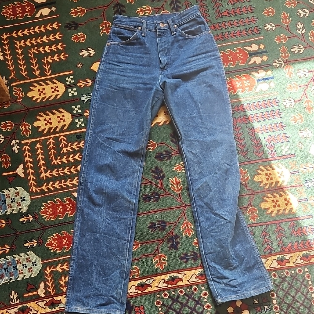 Vintage Wrangler Dark Blue Cowboy Cut Jeans Leather Patch